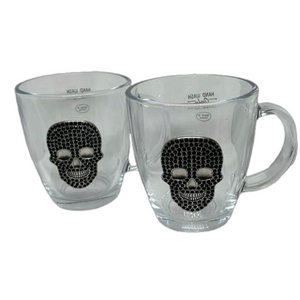 Black Crystal Metal Skull Clear Glass Mug Halloween Cup Party Goth Set